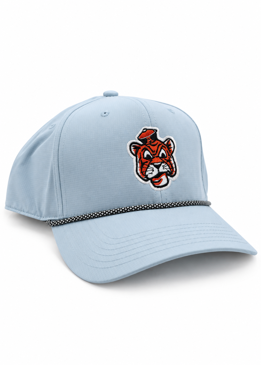 Mens light blue with patterned navy and white rope across brim. with auburn university vintage mascot embroidered 