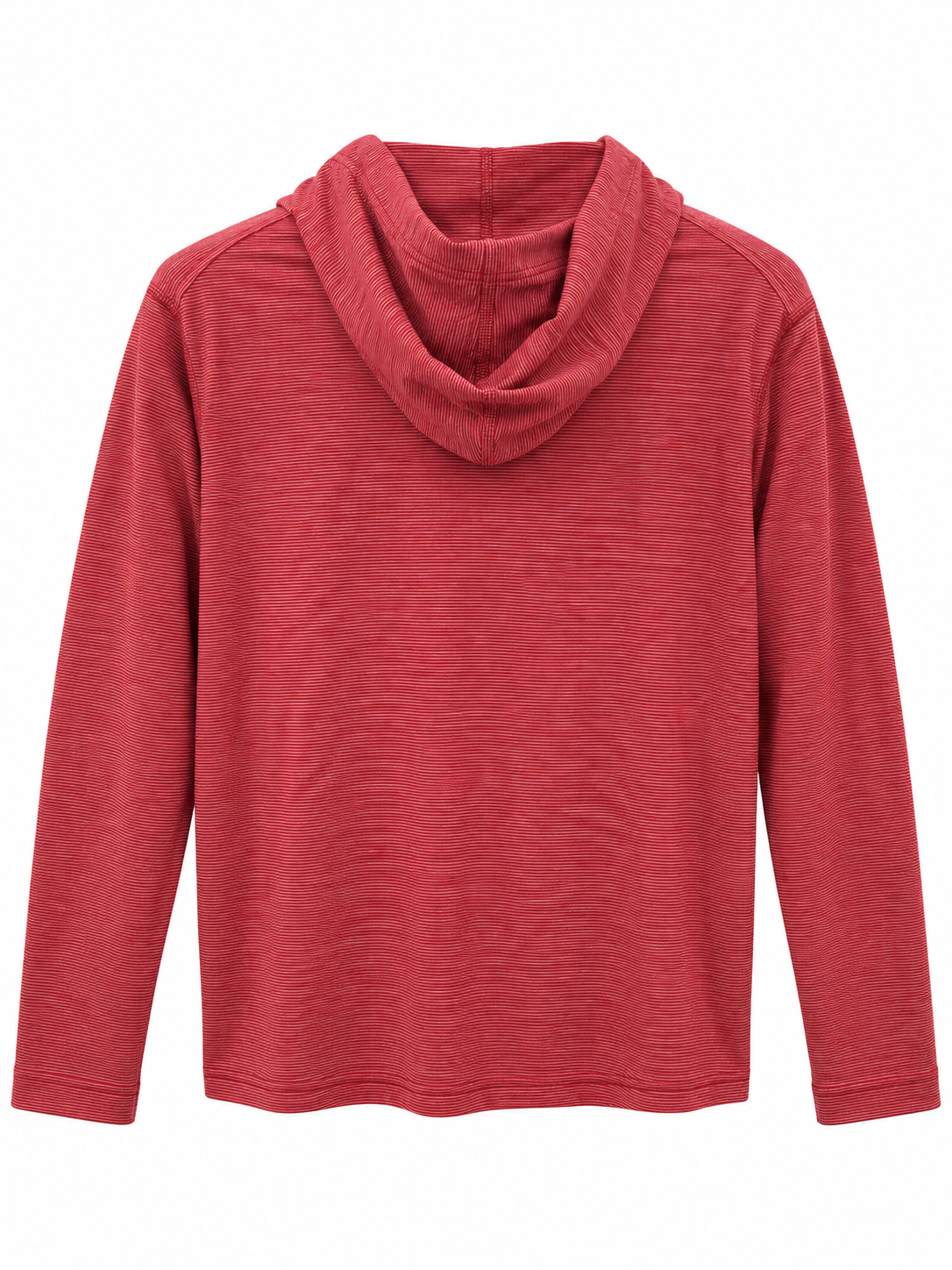 A red long-sleeve top with a draped, high-low cowl neckline, shown flat against a solid white background.