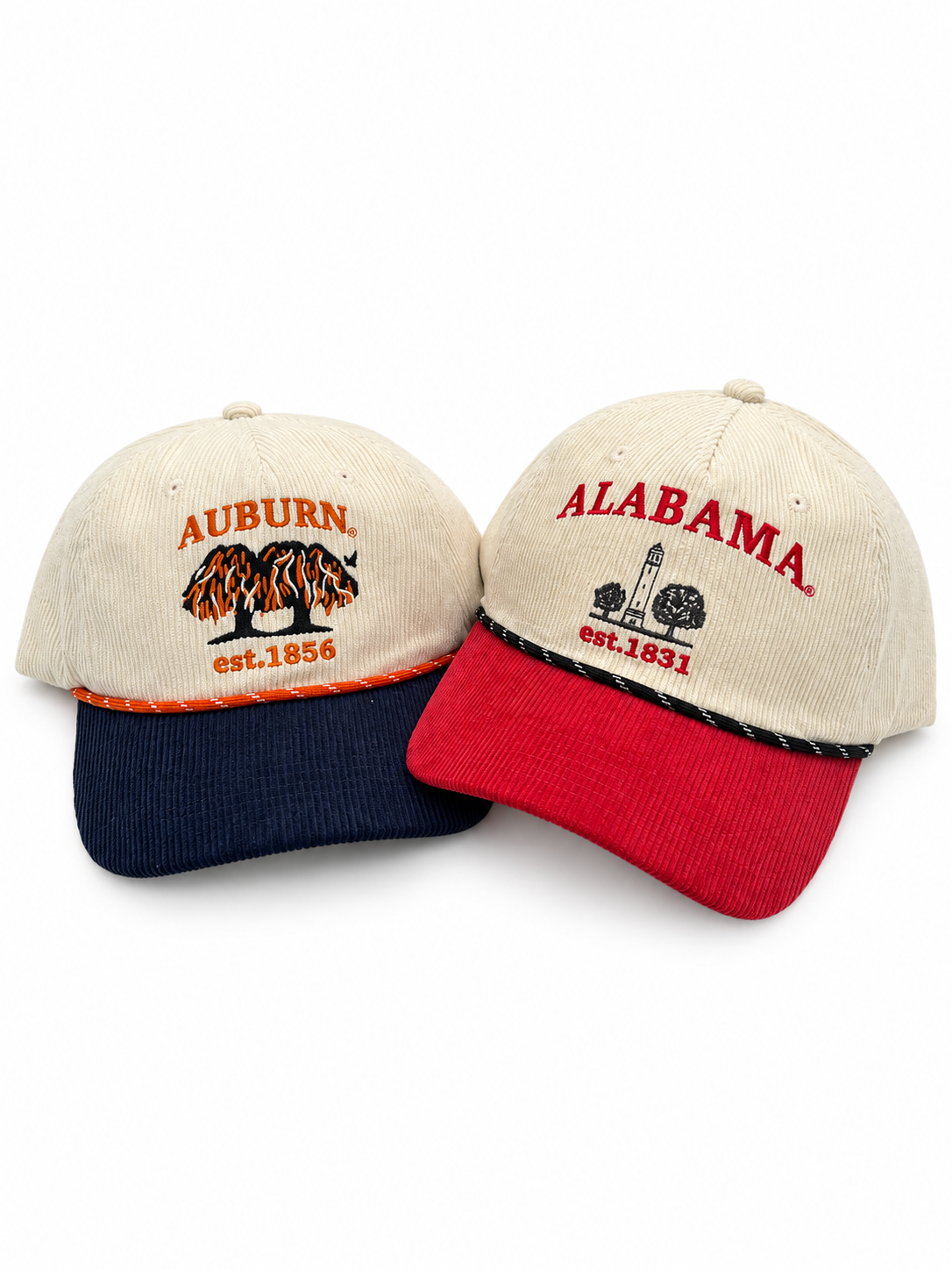 two corduroy game-day hats