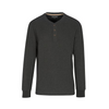 A dark charcoal gray long-sleeve henley shirt with three brown buttons on the chest, displayed on a clean white background.
