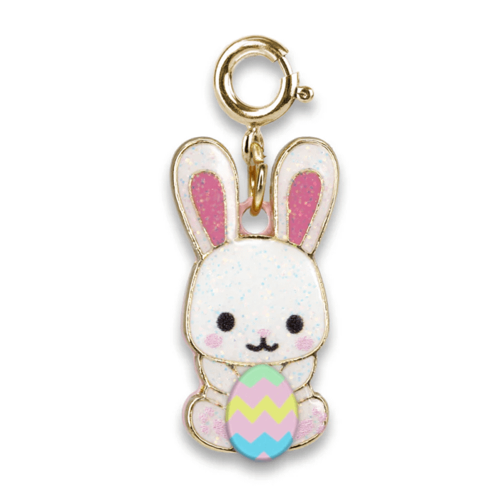 Easter bunny charm with a gold clasp on a white background