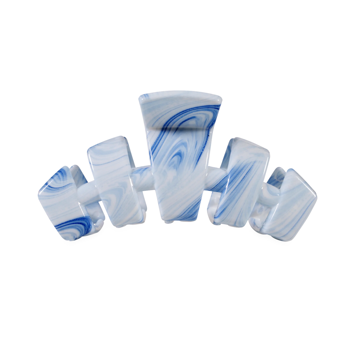 Marbled blue and white earbud covers on a white background
