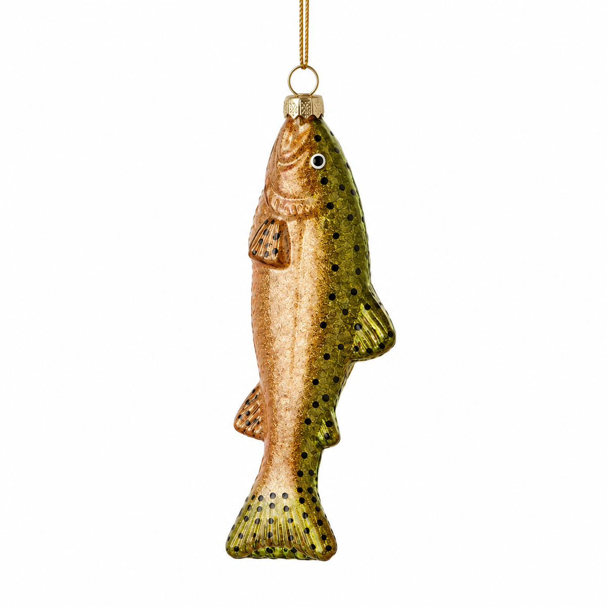 Gold and green glass ornament.