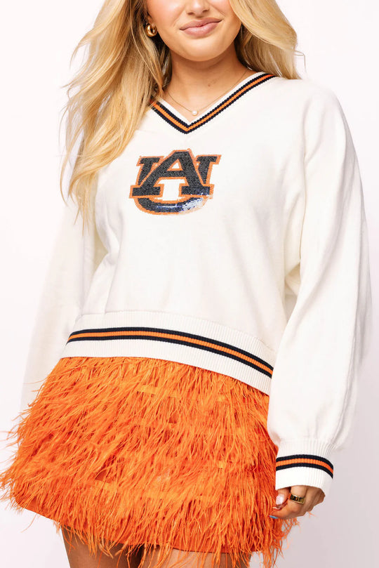 Queen Of Sparkles Auburn v Neck Striped Cuff Sweater