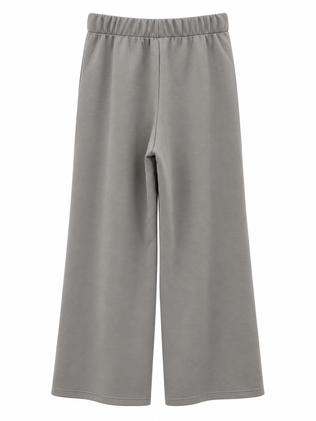 A pair of wide-leg cropped pants in a solid light gray color, shown against a plain white background.