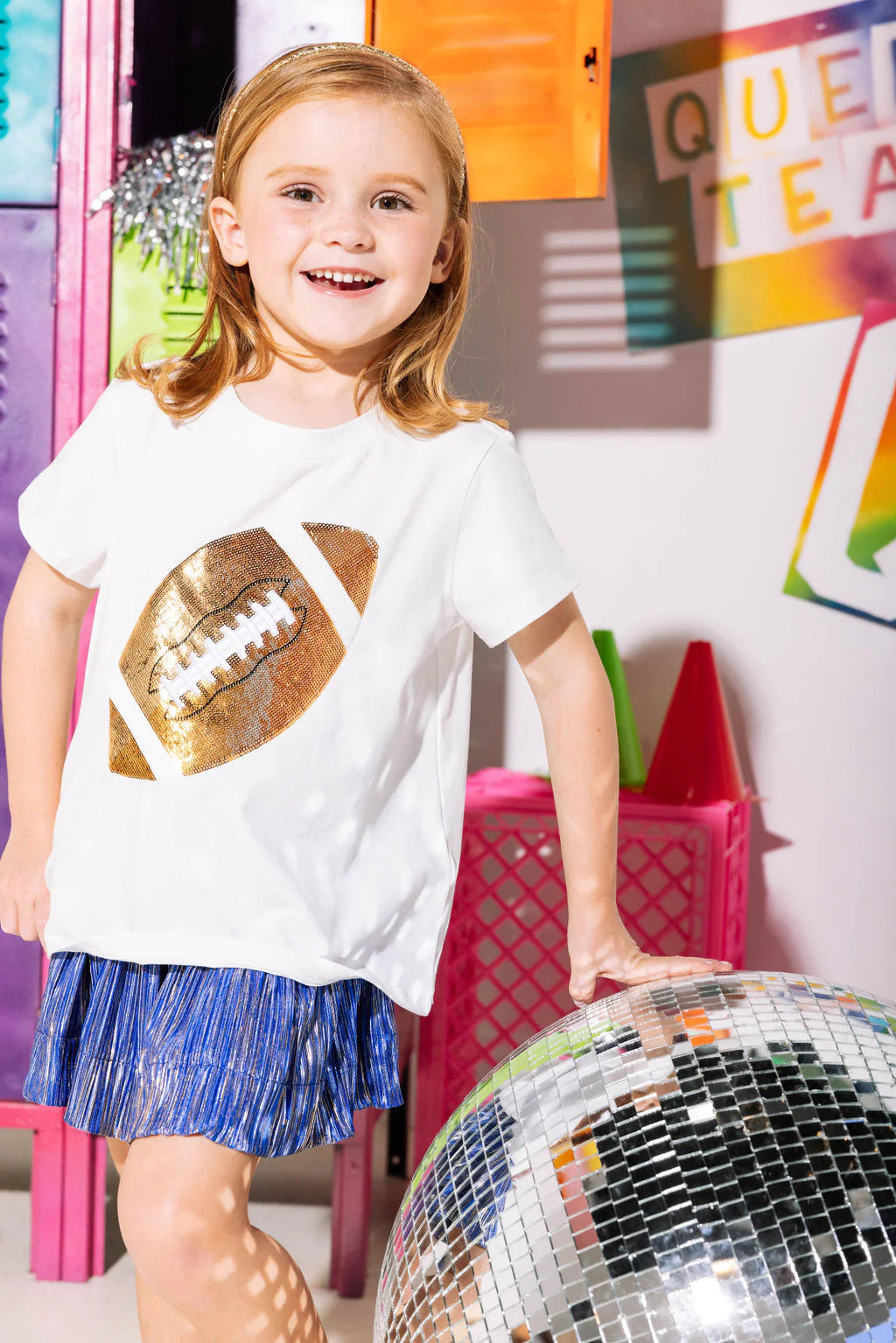 Queen of Sparkles Youth Gold Football Tee