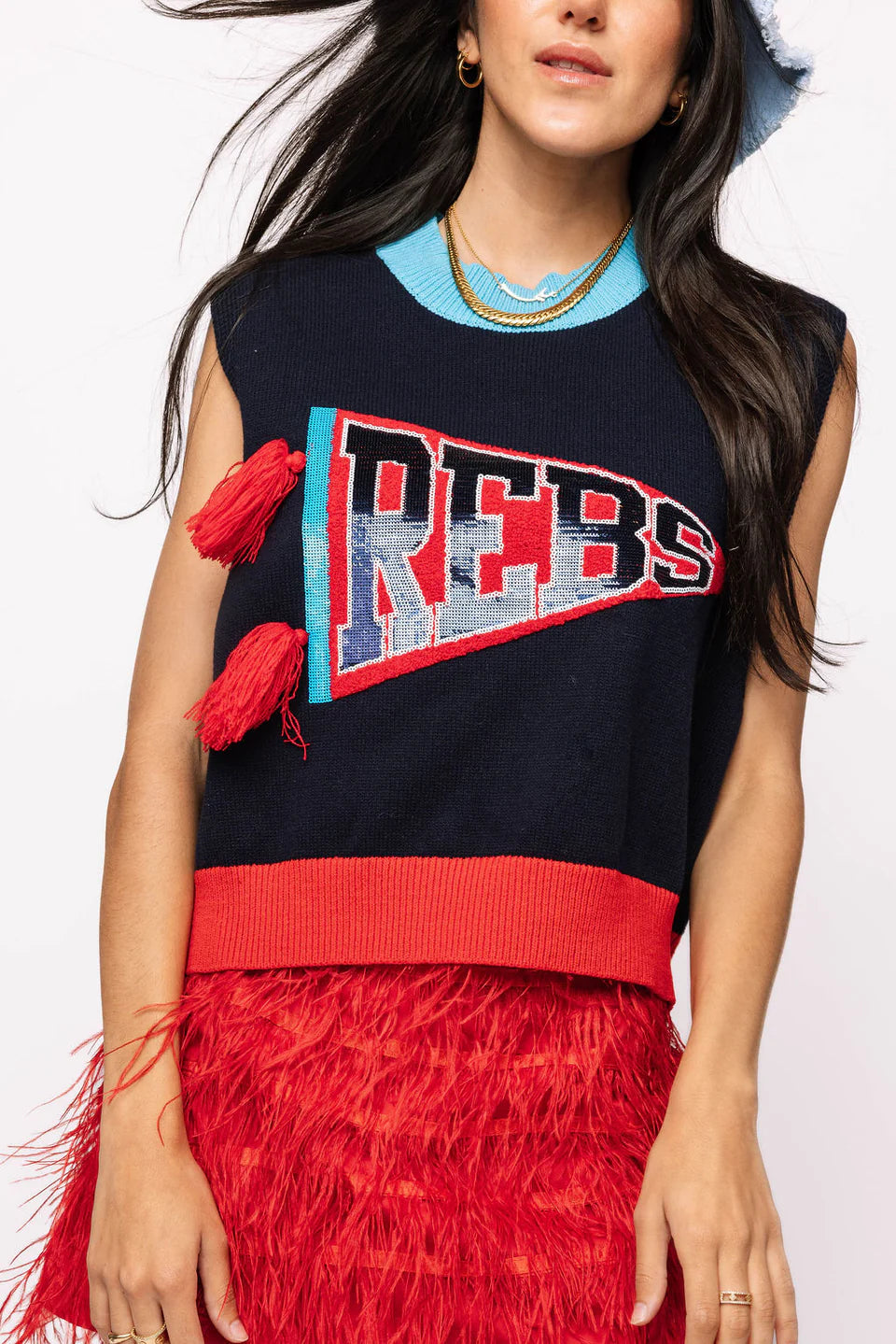 Queen Of Sparkles Ole Miss Pennant Sweater Tank