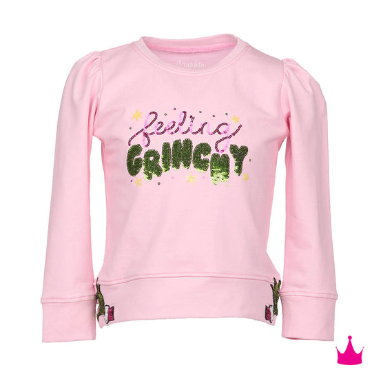 Girls' Azarhia Sequin "Feeling Grinchy" Longsleeve Top