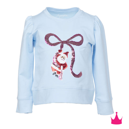 Girls' Azarhia Sequin Santa Bow Longsleeve Top