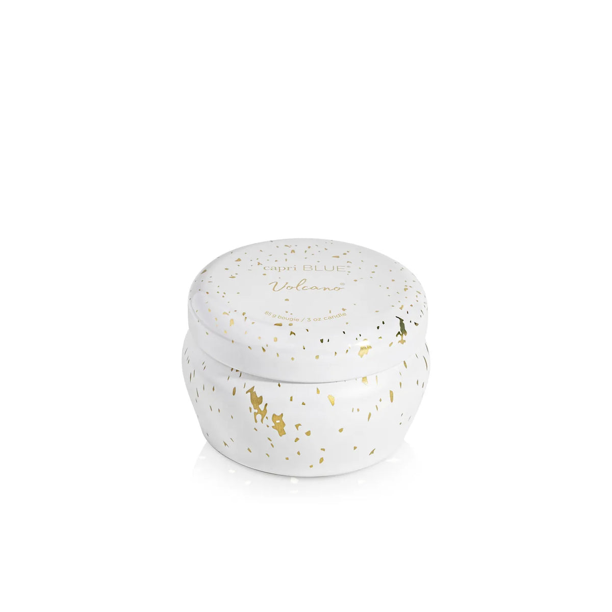 Mini white and gold tin candle.