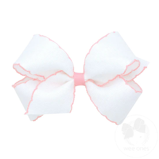 Wee Ones Medium Grosgrain Hair Bow with Contrasting Moonstitch Edges and Wrap