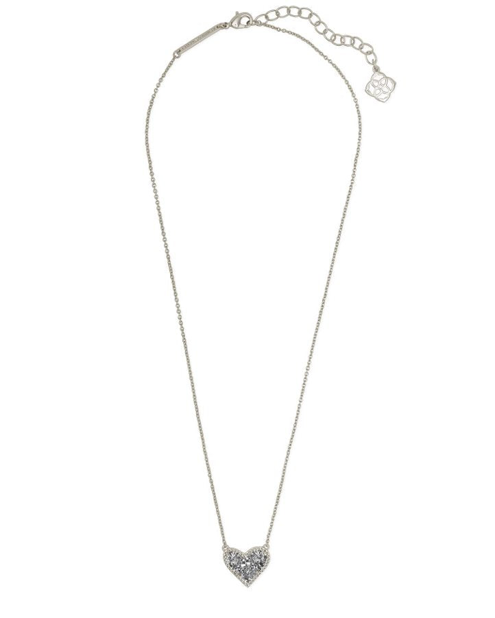 Kendra Scott Ari Heart Short Pendant Necklace Platinum Drusy