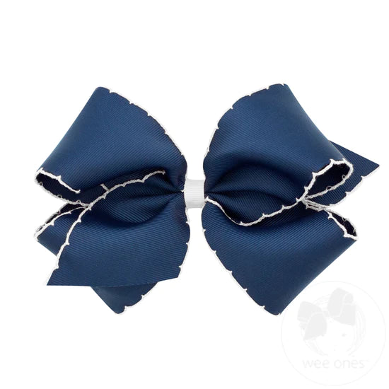Wee Ones King Grosgrain Hair Bow with Contrasting Moonstitch Edge and Wrap