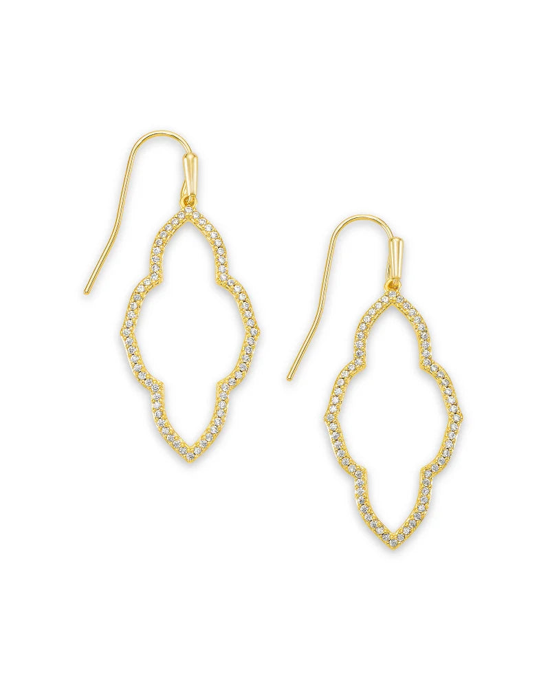 Kendra Scott Abbie Gold Small Open Frame Earrings in White Crystal
