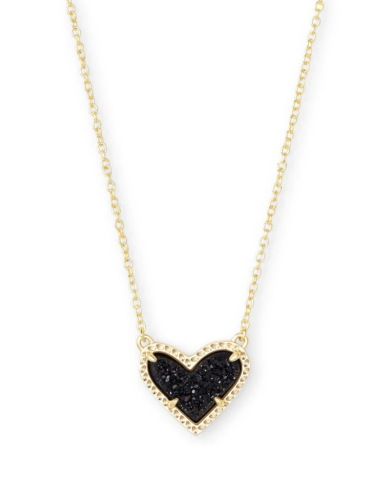 Kendra Scott Ari Heart Short Pendant Necklace Gold Black Drusy