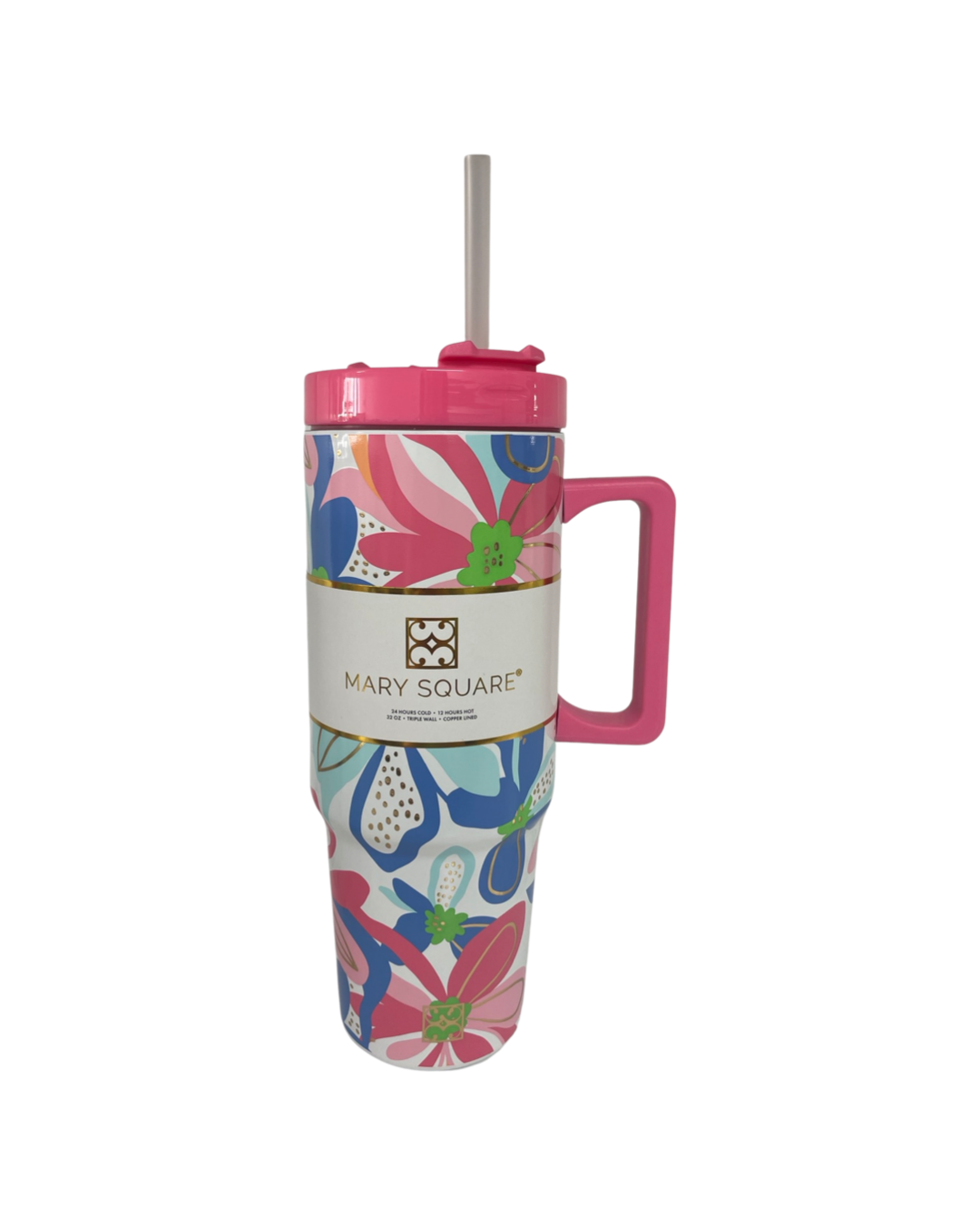 Mary Square Darling Daisy Pink Floral 20 Ounce Stainless Steel Skinny Tumbler with Straw